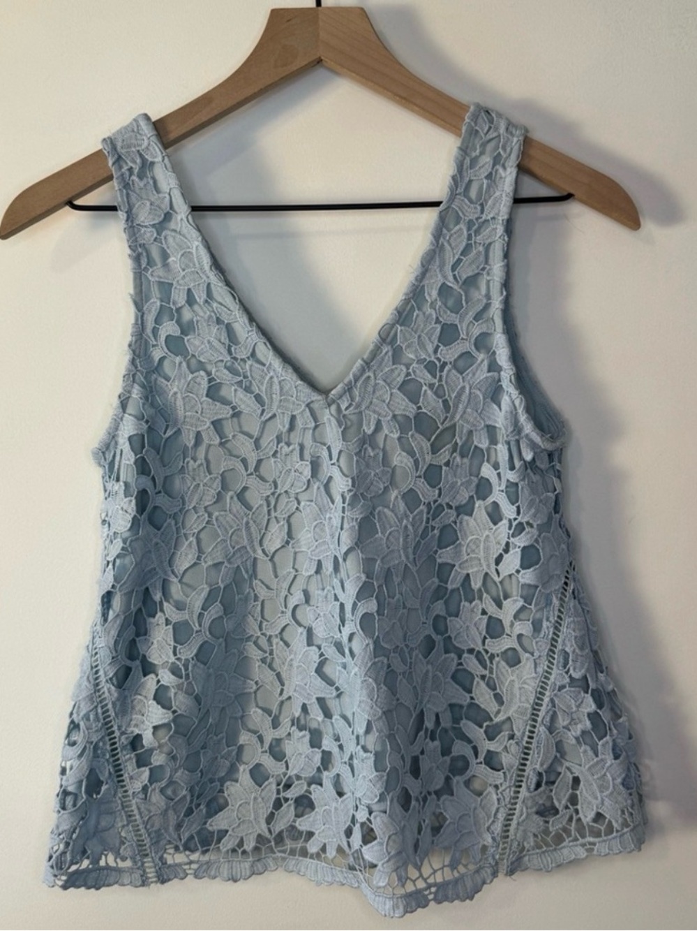 JOA Los Angeles Blue Crochet Lace Top/Blouse